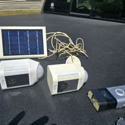 3 Ring Cameras And 2 Ring Solar Panels