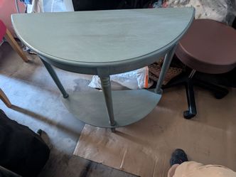 Simplify Half Round Wood Accent Table with Shelf, Antique Teal Finish