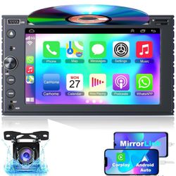 68-Double Din Car Stereo with CD/DVD Player, 7-inch Touch Screen Car Stereo with Apple CarPlay&Android Auto, Bluetooth5.2, Backup Camera, Mirror Link,