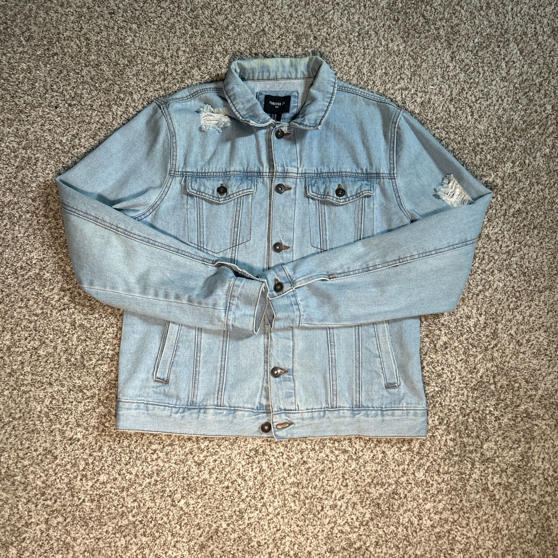 M Forever 21 Ripped Light Blue Denim Jacket