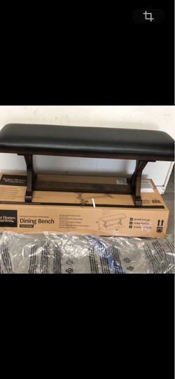 New in the box, leather and wood bench 48”wx18”h
