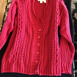 Eddie Bauer All Week Long NWT Women’s Red Cable Cardigan Size L