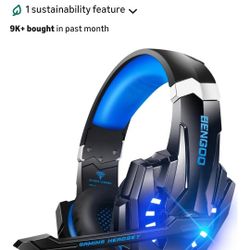 BENGOO G9000 Stereo Gaming Headset for PS4 PC Xbox One PS5 Controller, Noise Cancelling Over Ear Headphones with Mic, LED Light, 7.1 Surround Sound, S