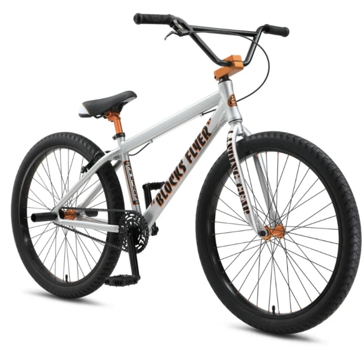 SE Bikes Blocks Flyer 26" BMX Bike Iced Out Silver