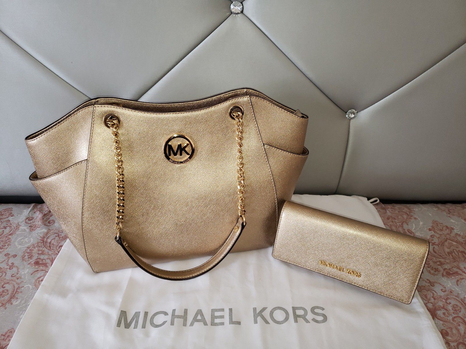 Michael Kors Jet Set Travel Med Chain Shoulder Tote Bag With Wallet💯AUTHENTIC👌