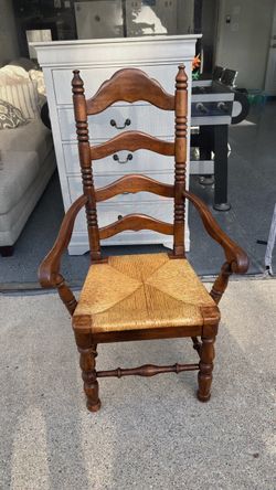Wooden Ladder-Back Armchair with Rush Seat
