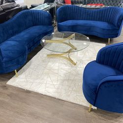 3 Piece Blue Velvet Sofa Set 💎 FREE LOVESEAT 💥 ALL 3 Only $1899