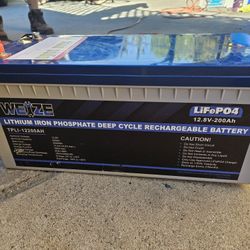 WEIZE 12V 200Ah LiFePO4 Lithium Battery - 2560Wh Deep Cycle