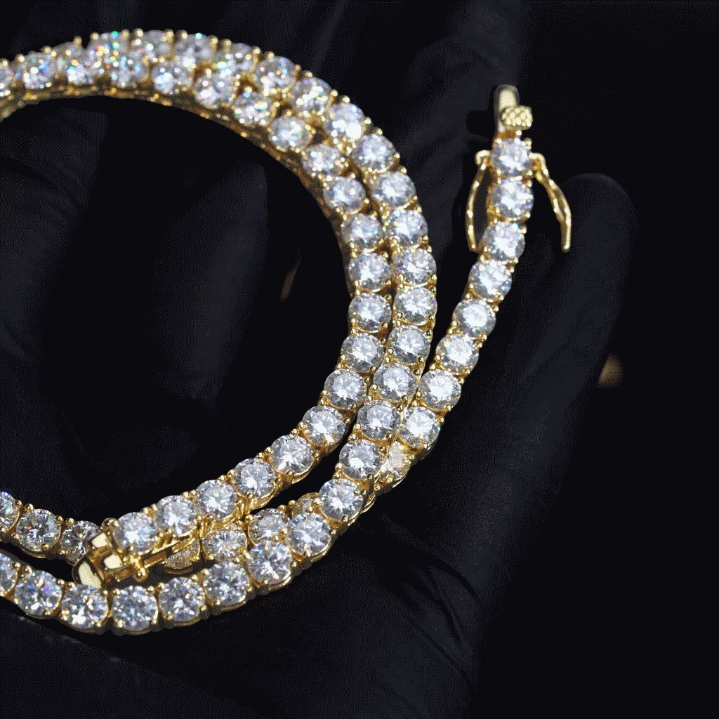 24” 5MM 925S VVS CLUSTER LAB DIAMOND NECKLACE PLATED IN 18K YELLOW GOLD
