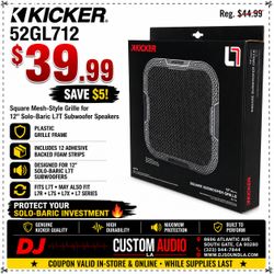 Kicker GL712 L7 Solo-Baric 12" Subwoofer Grille Cover L7R, L7S, L7X, L7 Series Speakers 🚨 Payment Options Available 🚨 No Credit Needed 🚨