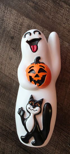 New Halloween cat pumpkin ghost heavy blow mold 12" tall