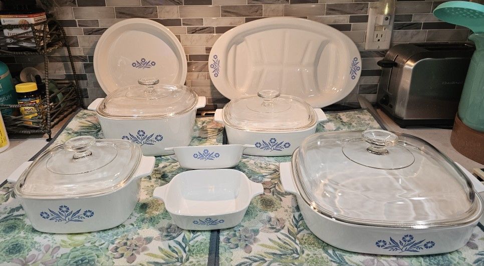 Vintage Corningware Blue Flower Set