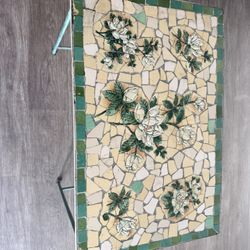Vintage Mosaic Tile Side Table – Floral Design