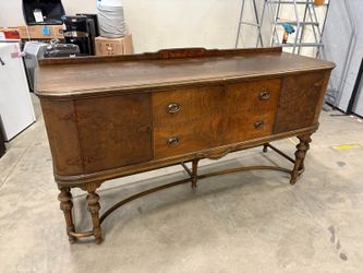 H. E. SHAW Antique Dark Finished Wooden Jacobean Style Sideboard with Carved Stretcher Base and Key