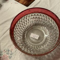 Vintage Cranberry Cut Crystal Bowl
