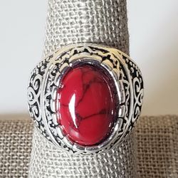 Antique Silver Stone Vintage Jewelry Rings For Men and Women Color silver and Red Size 8.5