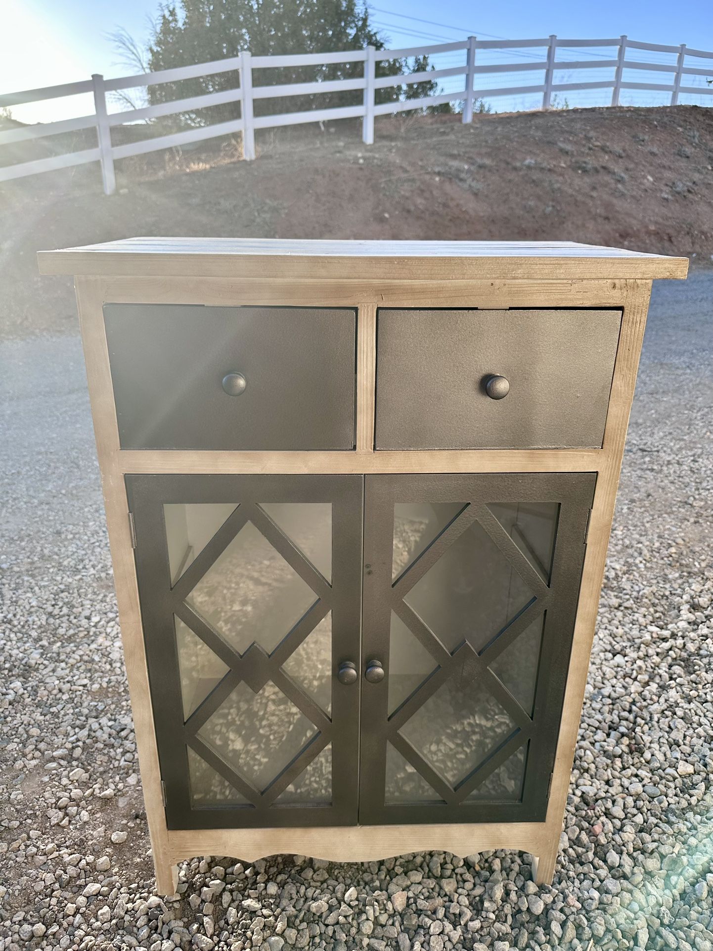 Compact Farmhouse Storage Cabinet β Drawers + Glass Doors