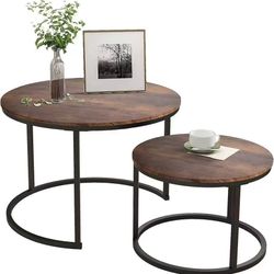 HOJINLINERO Round Coffee Table,Nesting Coffee Table Set of 2,Center Tables for Living Room,Office, Home Small Space,Stacking Side Tables,Sturdy and Ea