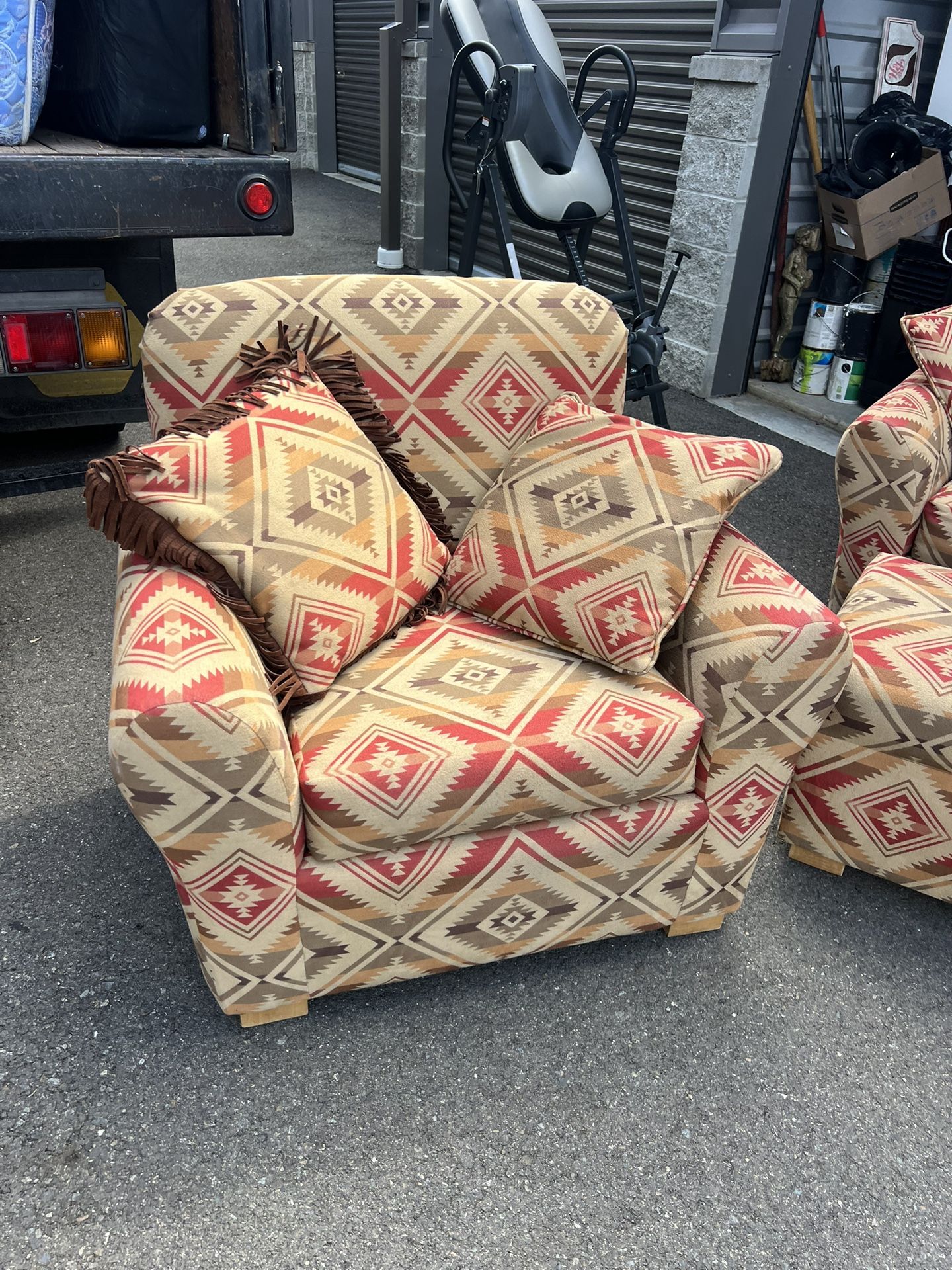 2 Aztec Print Chairs With Pillows