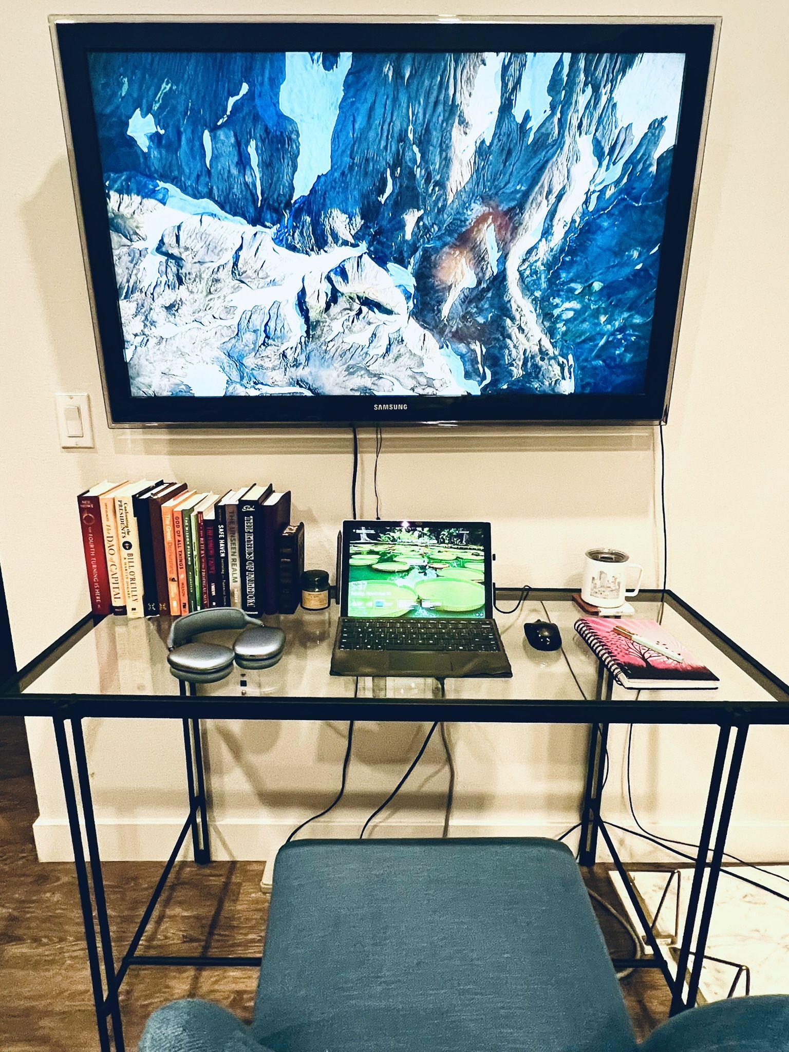 Glass Top Metal Base Writing Desk