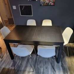 Ikea BkackTable and White Chairs