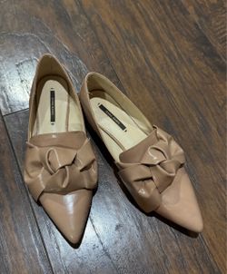 Zara Basic Nude Pointed-Toe Bow Flats