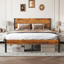 HAPPYMONT
Bed Frame with Headboard, Queen Size 800LBS Mattress Foundation with All Sturdy Metal Support