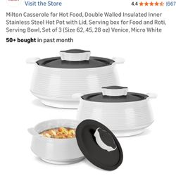Milton Casserole for Hot Food, Double Walled Insulated Inner Stainless Steel Hot Pot with Lid, Serving box for Food and Roti, Serving Bowl, Set of 3 (