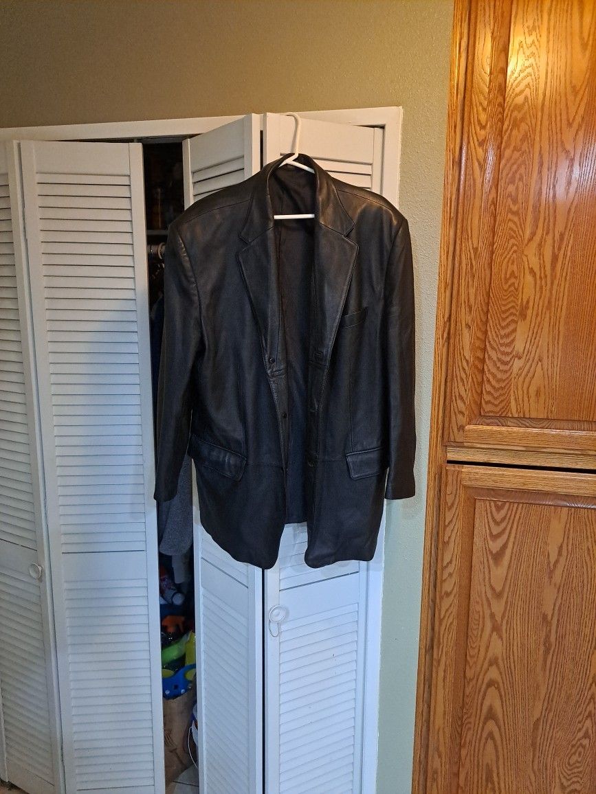 J. Ferrar Black Leather Jacket Rare Large