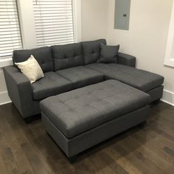 Brand New Gray Sectional Sofa Couch With Ottoman 