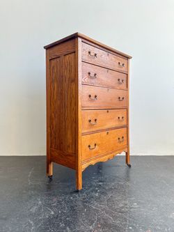 Antique Oak 5-Drawer Dresser on Casters