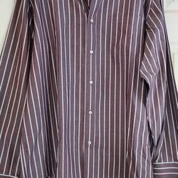 Lands End Mens Shirt 17.5 XL Oxford Button Down Purple Blue Stripe Long Sleeve