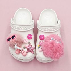 Pink Cute Fluffy Ball & Doll Charm Set for Croc Shoes / Clogs