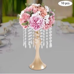 Crystal Flower Centerpiece Table Decor Flower Stands 21" Gold Vase Base