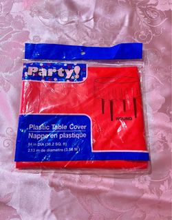 Party! Red Round Plastic Table Cover 84in