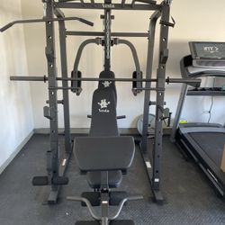 Vesta Fitness Smith Machine 1001 w/Bench Attachment | 230lb Bumpers Olympic Weights | 7ft Olympic Bar | Fitness | Gym Equipment | FREE DELIVERY 🚚 