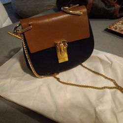 Leather Brown and Navy Authentic Chloe Crossbody Bag
