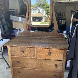 Antique Oak Dresser with Harp Mirror