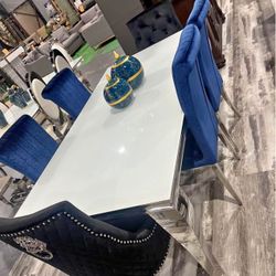 WHITE GLASS TOP dining table
