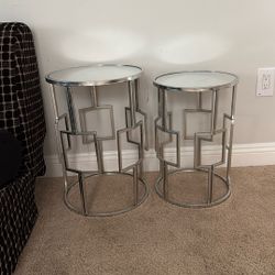 Set Of Silver And Mirror Side Tables