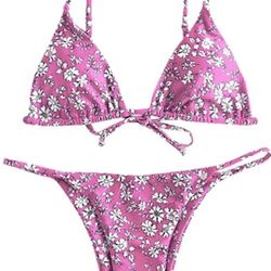 ZAFUL Women's Textured Stitching Triangle Bikini Set Two Piece Swimsuit..small