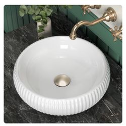 kesink Bathroom Vessel Sink above Counter, Bowl Sinks for Bathroom, Countertop White Bathroom Sink 16.4" for Cabinet Lavatory Vanity Porcelain Ceramic