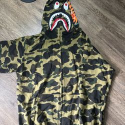 Bape Shark Zip Up Hoodie Green Size L