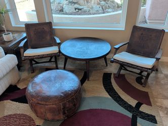 Rare 4-Piece Mid-Century Mexican Hand-Tooled Leather Set