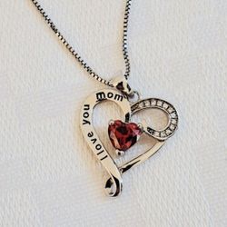 Mother Gift "I Love You Mom" 18" Chain With Heart Charm
