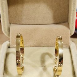 18k Real Gold Lightweight Embossed Design Hoops