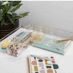 Clear/Gold Trim Desk Drawer Organizer Set of 8 - Various Sizes