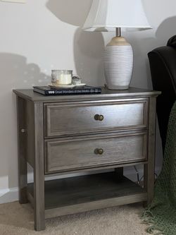 Gray Wood 2-Drawer Nightstand with Open Shelf