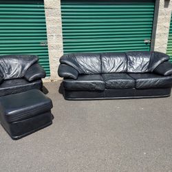 Black Leather Couch, Chair & Automan 