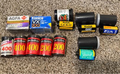35mm Film: 11 Rolls Expired Kodak, Agfa, Fuji, Konica, & Seattle Film Works